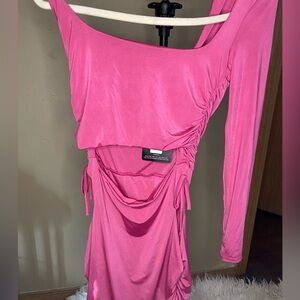 One shoulder backless ruched body con dress